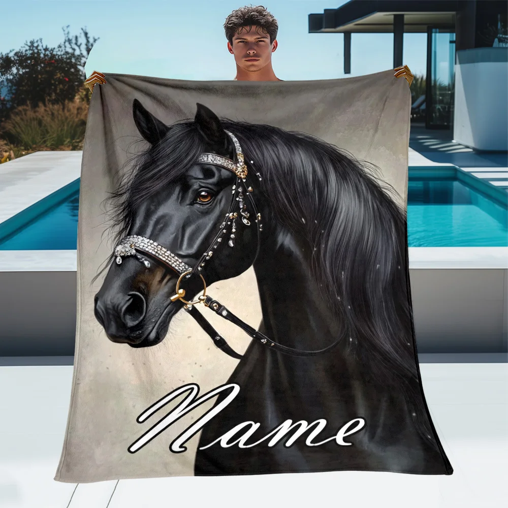 Luxurious Horse Portrait Throw Blanket Boho Equestrian Decor Gift For Animal Lovers Cozy Farmhouse Art Tapestry Couch Picnic