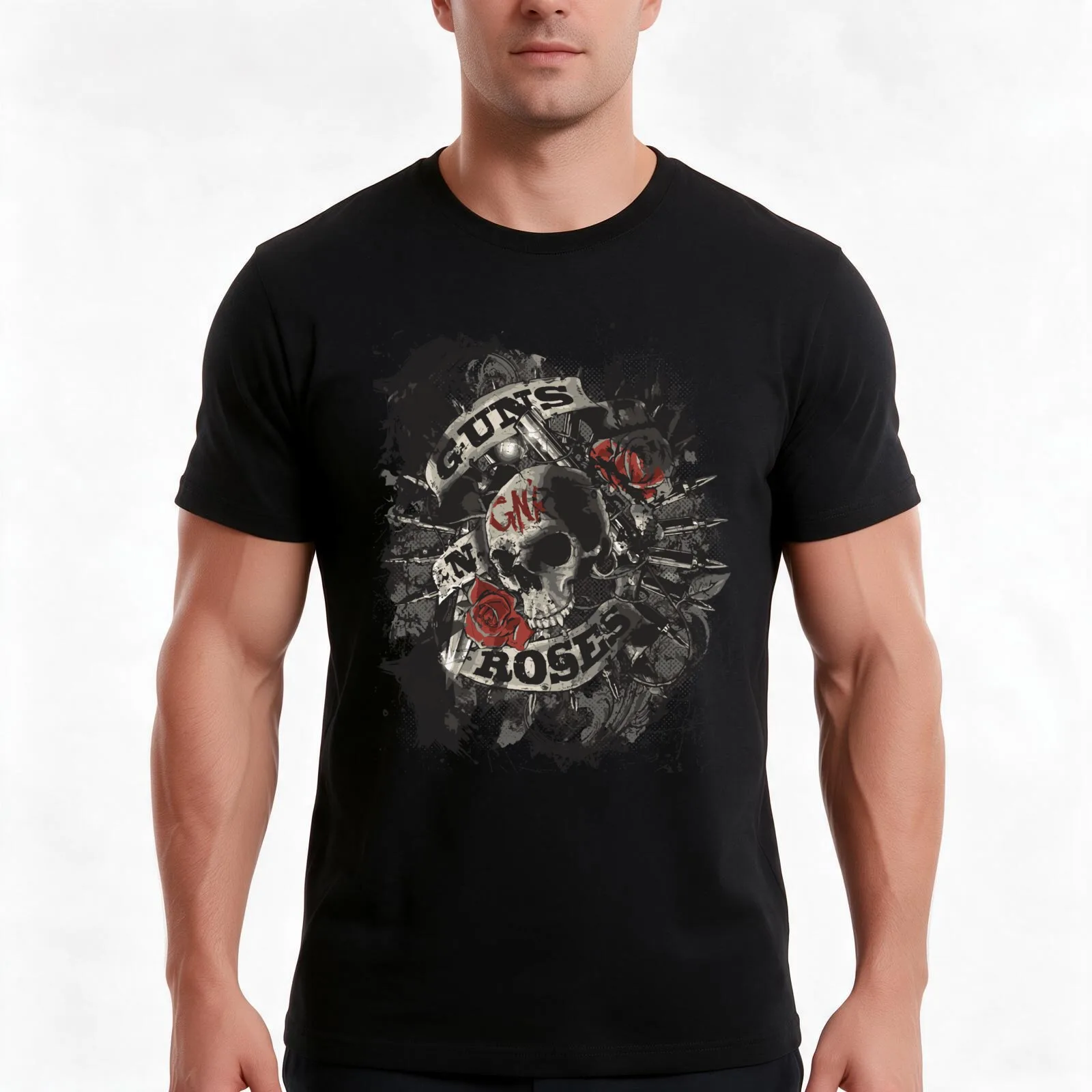 Firepower Roses T-Shirt Summer Casual Cotton Tee Oversized Streetwear Tops Vintage Graphic Print Loose Fit Short Sleeve