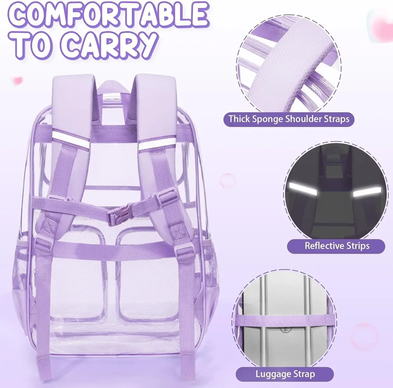 Picture 6: Fimibuke Clear Backpack for Girls - 3 PCS Heavy Duty Kids Boys Clear Bags Schoolbag Large Transparent PVC Bookbag with Lunch Box