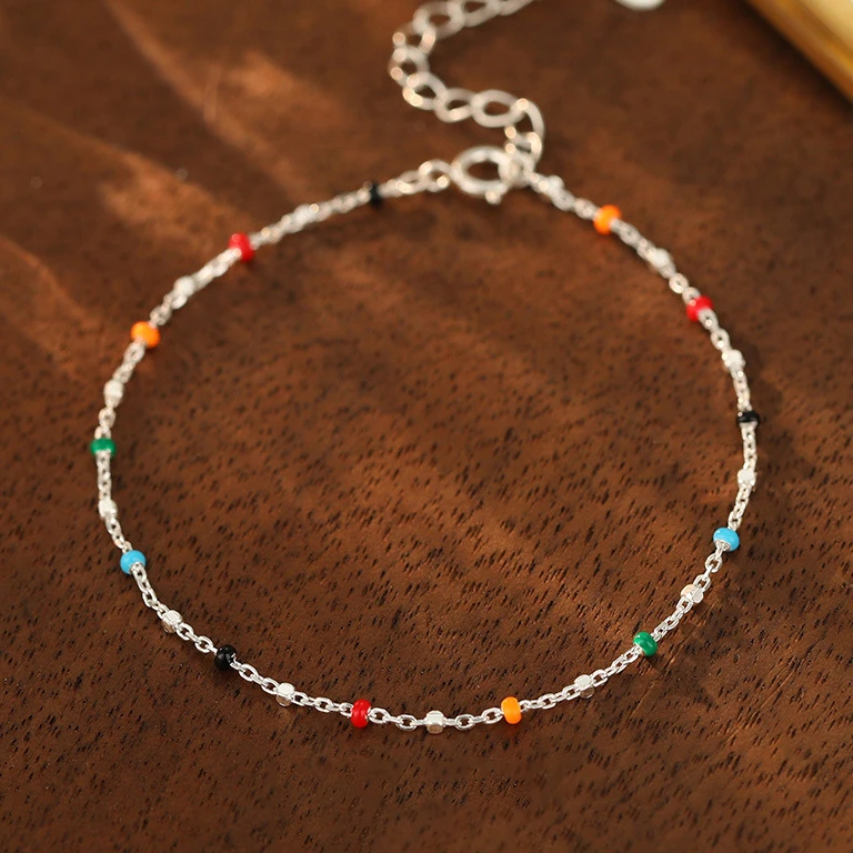 INZATT Real 925 Sterling Silver Colorful Bead Chain Charm Bracelets for Women Cute Fine Jewelry Geometric Accessories