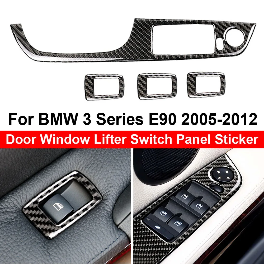 Real Carbon Fiber Sticker for BMW 3 Series E90 2005-2012 LHD Car Door Window Lifter Switch Button Frame Cover Trim Accessories