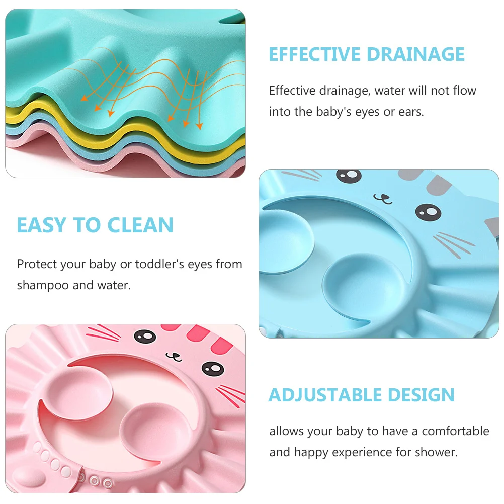 

2Pcs Infant Shower Cap Waterproof Adjustable Baby Shampoo Hat Cute Cartoon Design Bath Visor Protection Infant Shower Cap