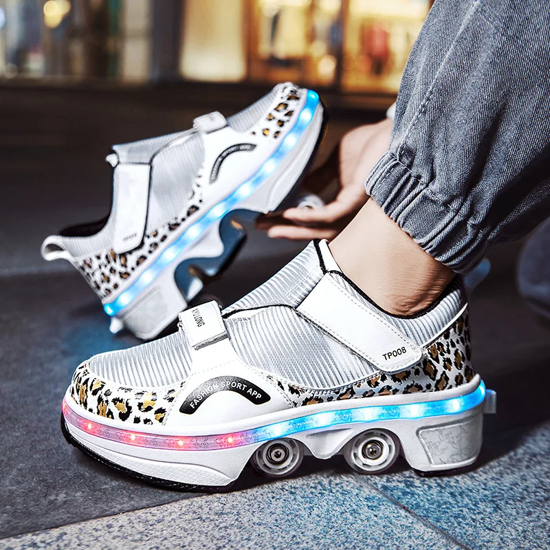 Four-wheeled adult children and men women roller skates multifunctional deformed roller skate shoes