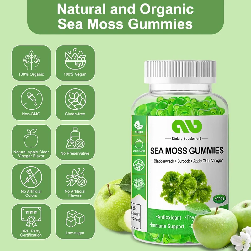 

Adult and children's organic seaweed gummies 1800mg seaweed+burdock root+bladder support immune health and energy recovery