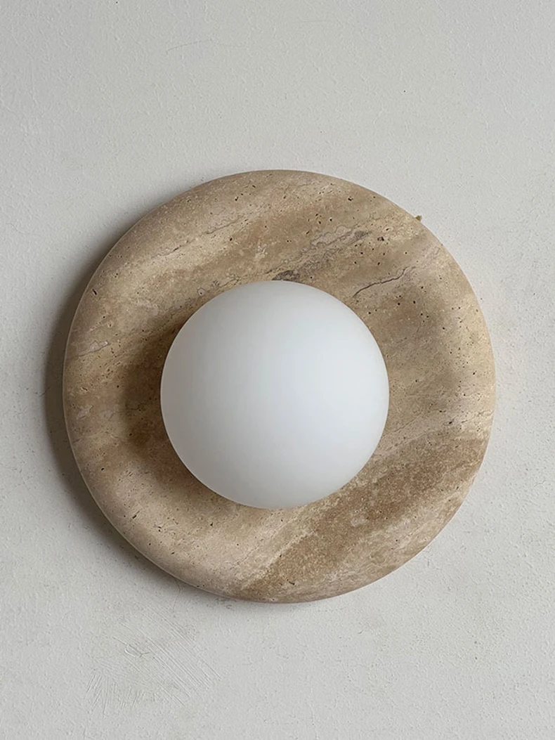 Round Real Stone Wall Light White Glass G9 Bulb Indoor