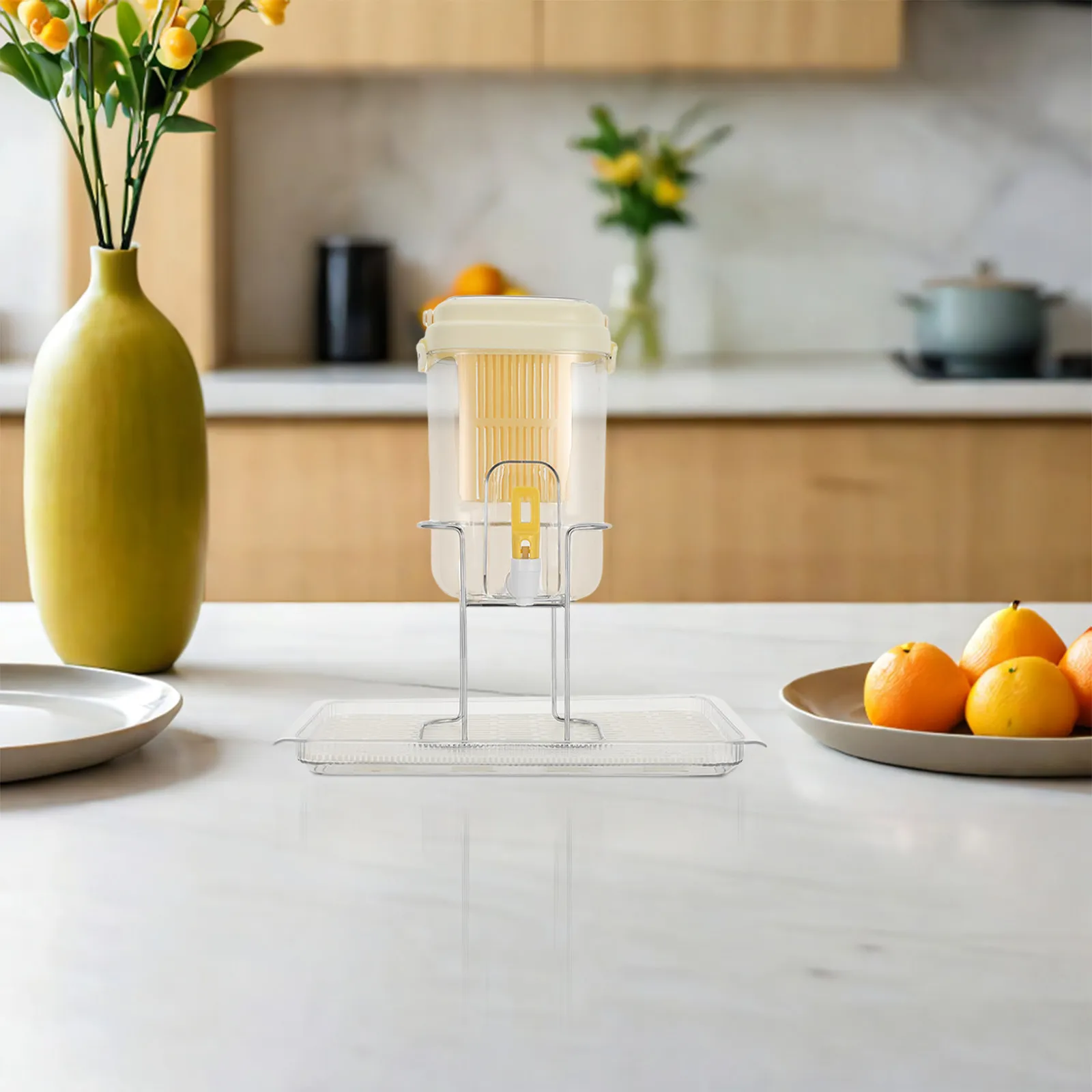 Cold Water Jug Ice Box Beverage Dispenser Leak Proof Refillable Fridge Drink Dispenser Tap Yellow 2L Refrigerator Water Pitcher