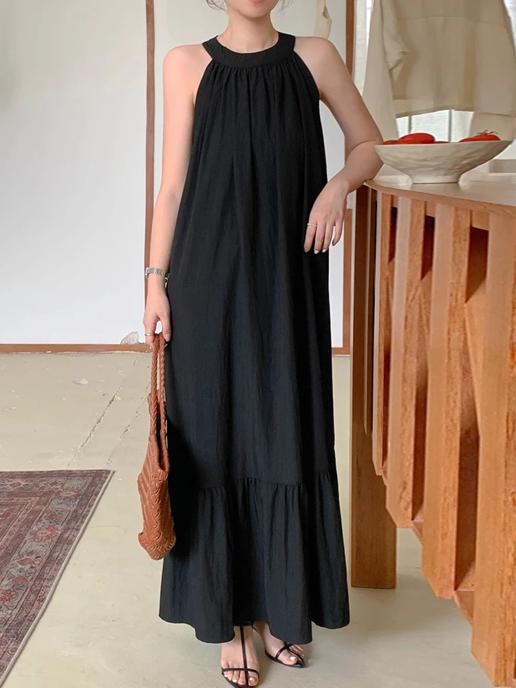 Chic Summer Vaion Sle Off-oulder Lâche Casual Svel Dr Femmes Suspendues Ne Subtil Ba Exposition Plissée Longue...