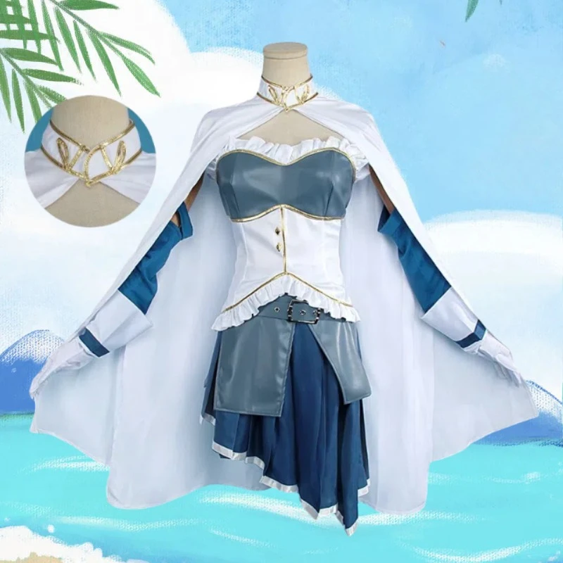 

Anime Magical Girl Miki Cosplay Sayaka Costume Blue Dress White Cape Wig Full Set Combat Suit for Women Girls Theme Party