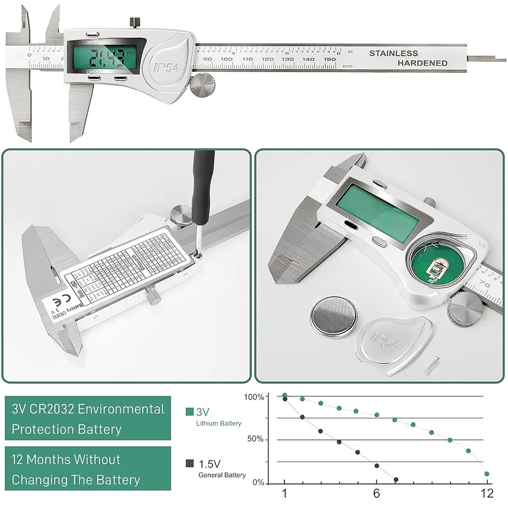 150/200/300 mm Electronic Digital Vernier Calipers IP54 Water Resistant Measuring Tool Waterproof Stainless Steel Caliper