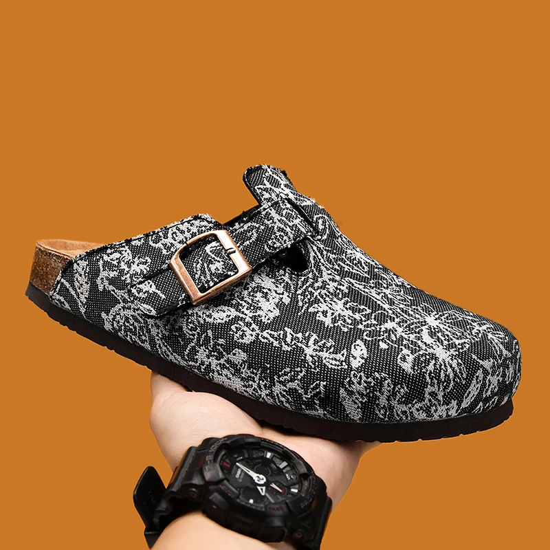 2025, vier Jahreszeiten für Männer und Frauen, Baotou-Hausschuhe, leichte Halbhausschuhe aus Kork, Paarschuhe, Retro-Slip-on-Lazy-Hausschuhe