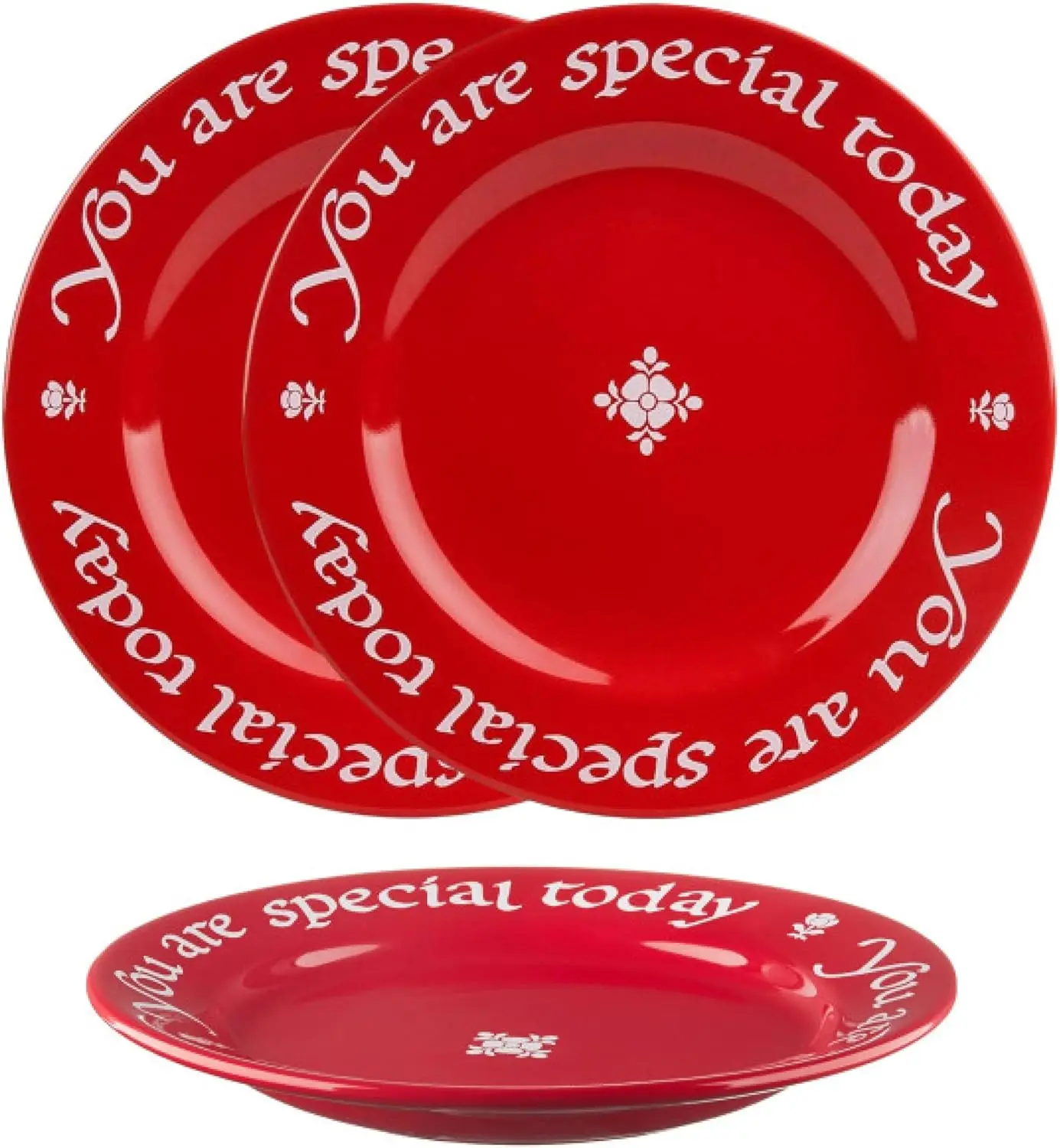 

You Are Special Today Red Ceramic Plate, Set of 3-10.75-Inch Porcelain Dinner Plates, Microwave & Dishwasher Safe, Gift Boxed