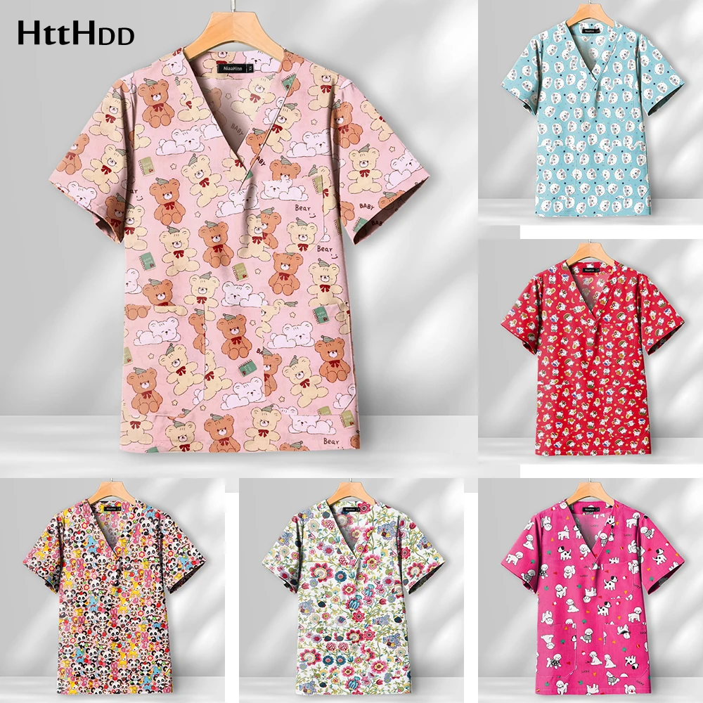 Unisex Animal Impresso Enfermeira Uniforme, Cirurgia Scrubs Tops, Pet Store Roupas de Trabalho, Acessórios Hospitalares, Atacado, Médico, Mulheres