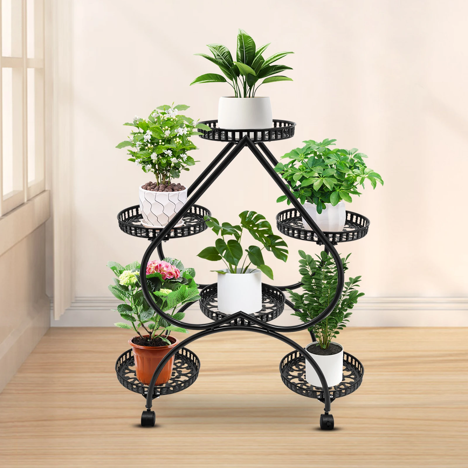 Black Metal Plant Flowerpot Stands 6 Pots Plants Flower Stand for Patio Garden Living Room Corner Balcony and Bedroom