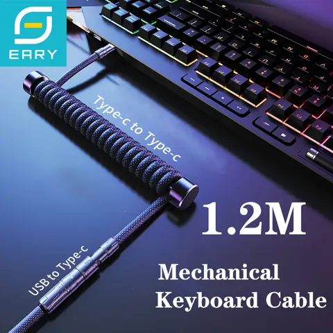Coiled Cable Keyboard Eary 1.2m Coiled Keyboard Cable USB to Type-C Detachable Metal Aviator for Mechanical Gaming Keyboard Accessories for PC Laptop