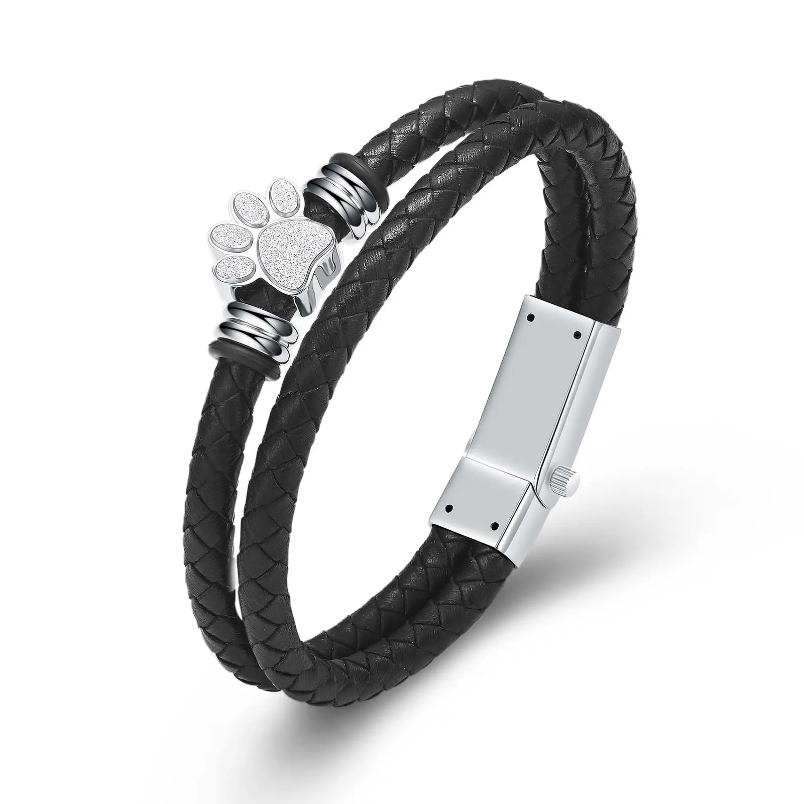 

Браслет-урна для пепла с принтом лапы из нержавеющей стали, ювелирные изделия для кремации, плетеный кожаный браслет на память, браслет с пеплом домашних животных для мужчин