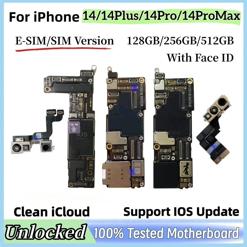 Desbloqueado para iPhone 14 Pro/Pro Max con placa lógica de identificación facial para iphone 14 Plus soporte actualización placa base limpia iCloud