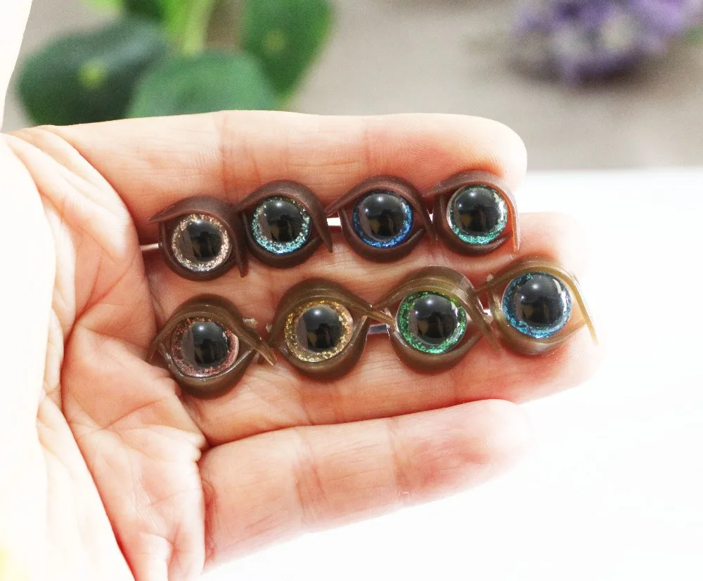 

100set---diy cute 9mm/10mm/11mm/12mm tiny round plastic clear toy safety eyes + glitter Nonwovens + brown eyelid + hard washer