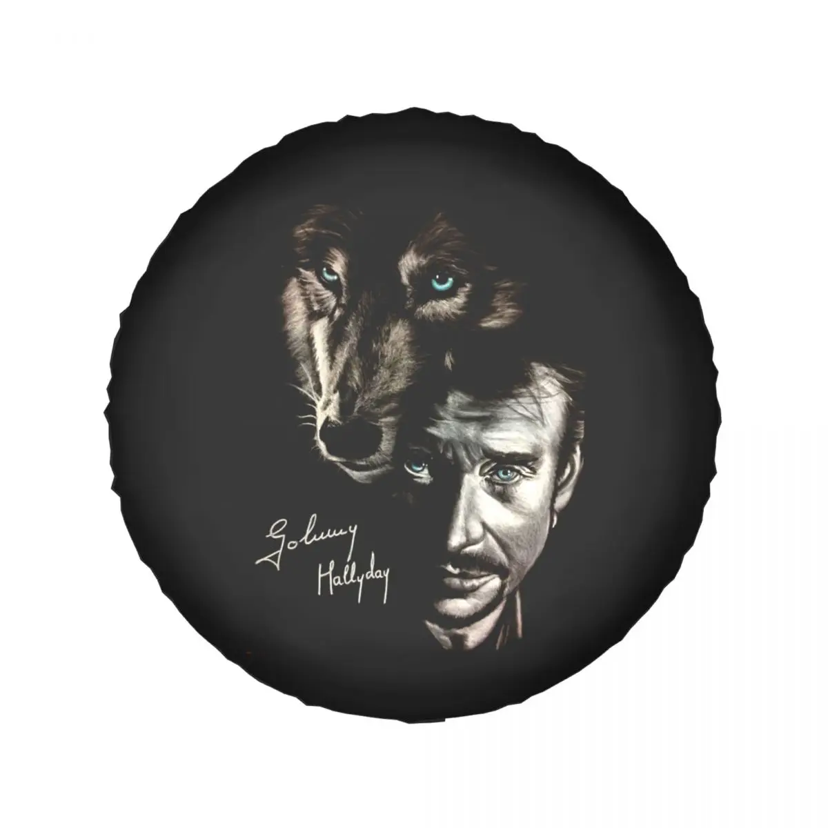 Johnny Hallyday And Wolfs Spare Tire Cover for Mitsubishi Pajero France Singer Rock Star Car Wheel Covers 14