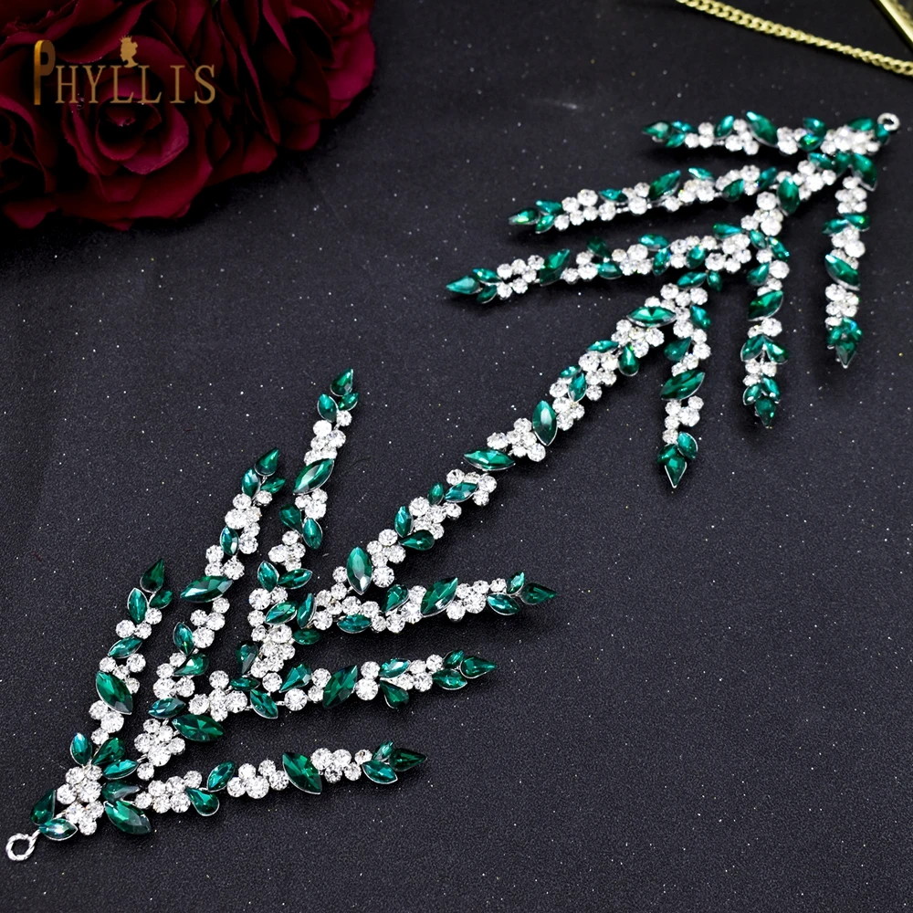 A271 Elegant Bridal Headdress Green Wedding Headband Women Tiara Hair Accessories Queen Diadem Headpiece Party Banquet Headwear