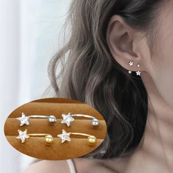S925 Silver Needle Crystal CZ Star Small Stud Earrings For Women Girl Korean Tiny Cartilage Piercing Earring Summer Jewelry Gift