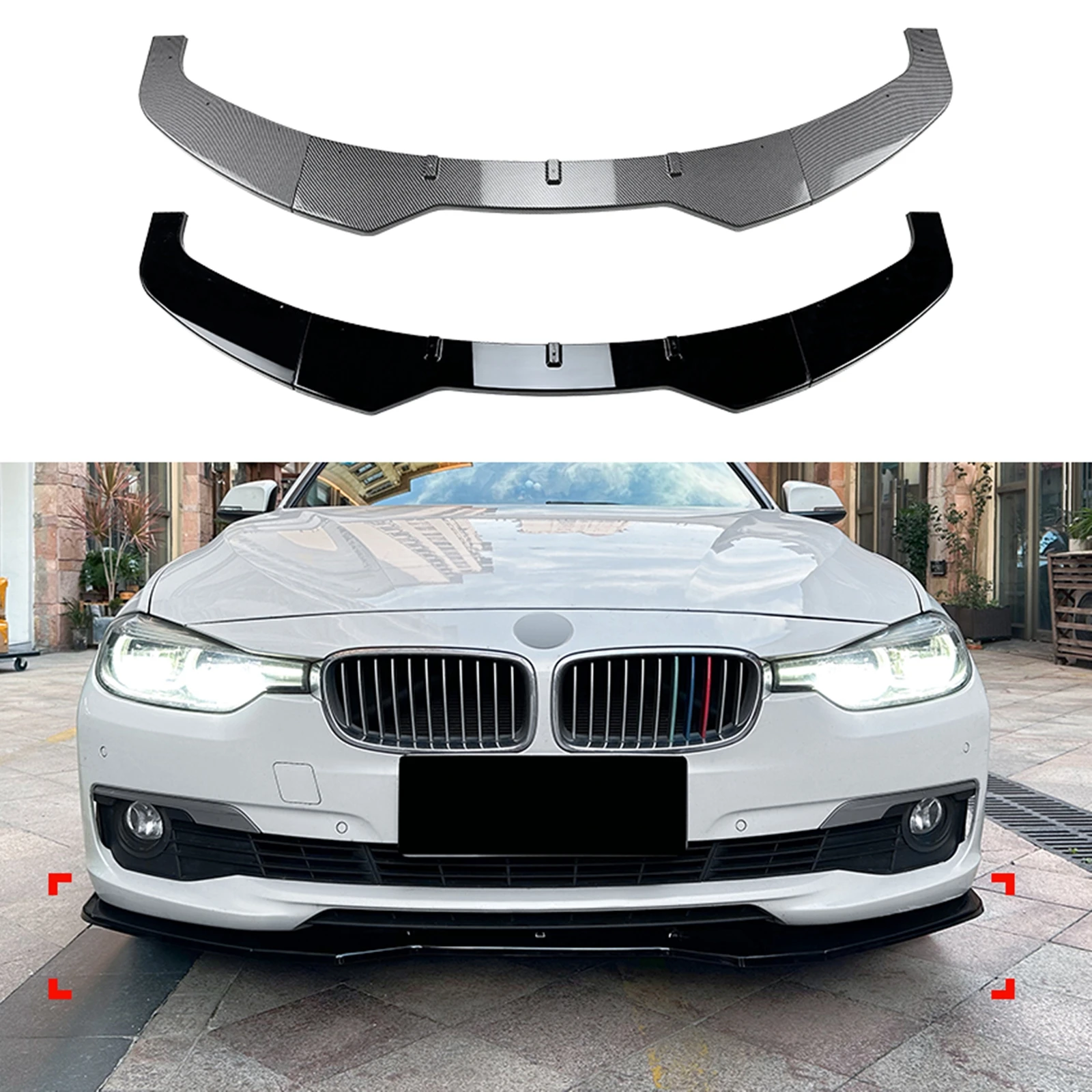 

Front Bumper Spoiler Lip For BMW 3 Series F30 F31 F35 Base Sedan 2013-2019 Carbon Fiber Look/Gloss Black Car Lower Splitter Lip