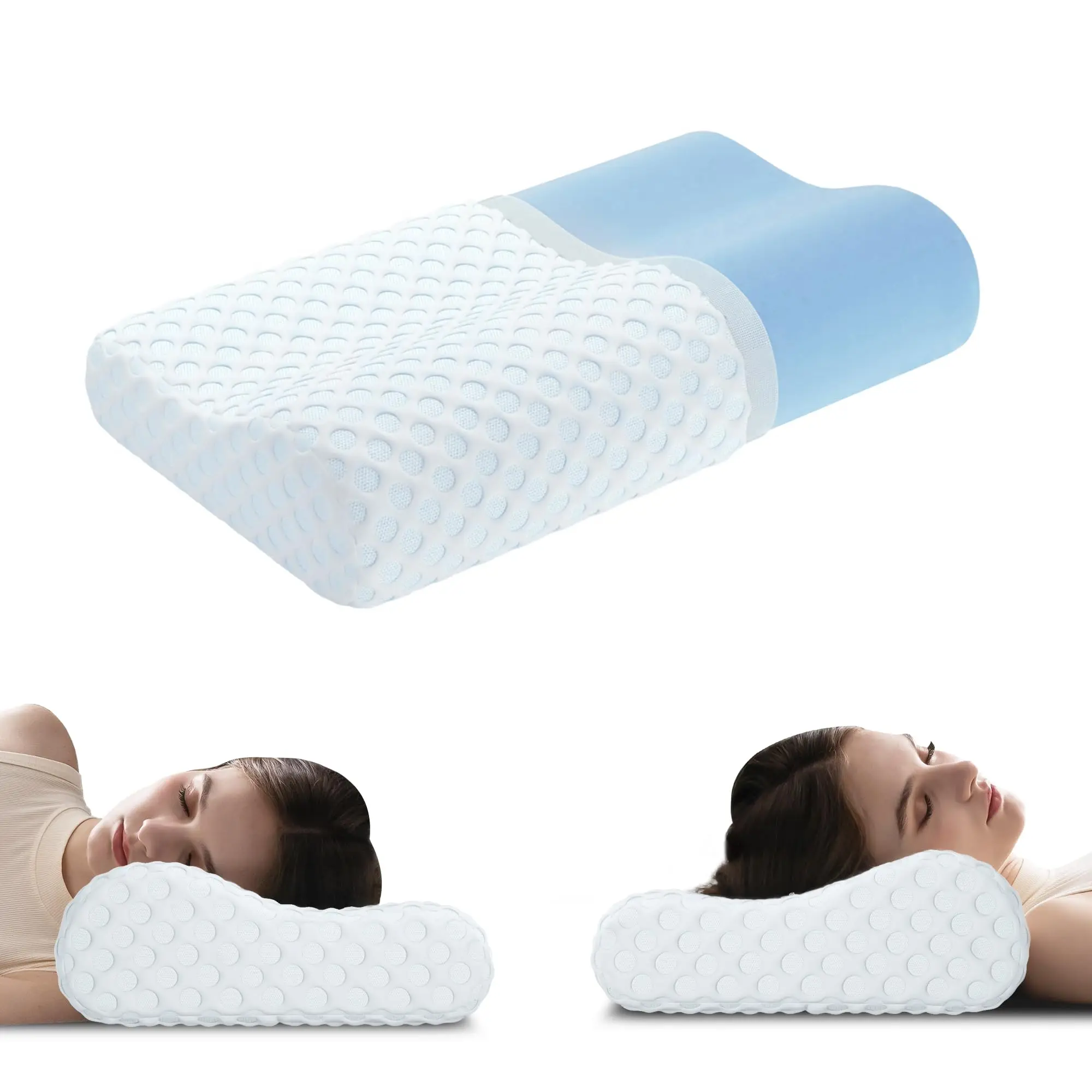 Hcore 1 PC Memory Foam Pillow, Neck Contour Cervical Orthopedic Pillow for Side Back Stomach Sleeper, Standard