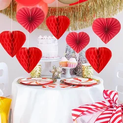 Red Heart Paper Honeycomb Love Folding Fan Hanging Pendant  for Wedding Valentine's Day Engagement Bridal Shower Party Decoratio