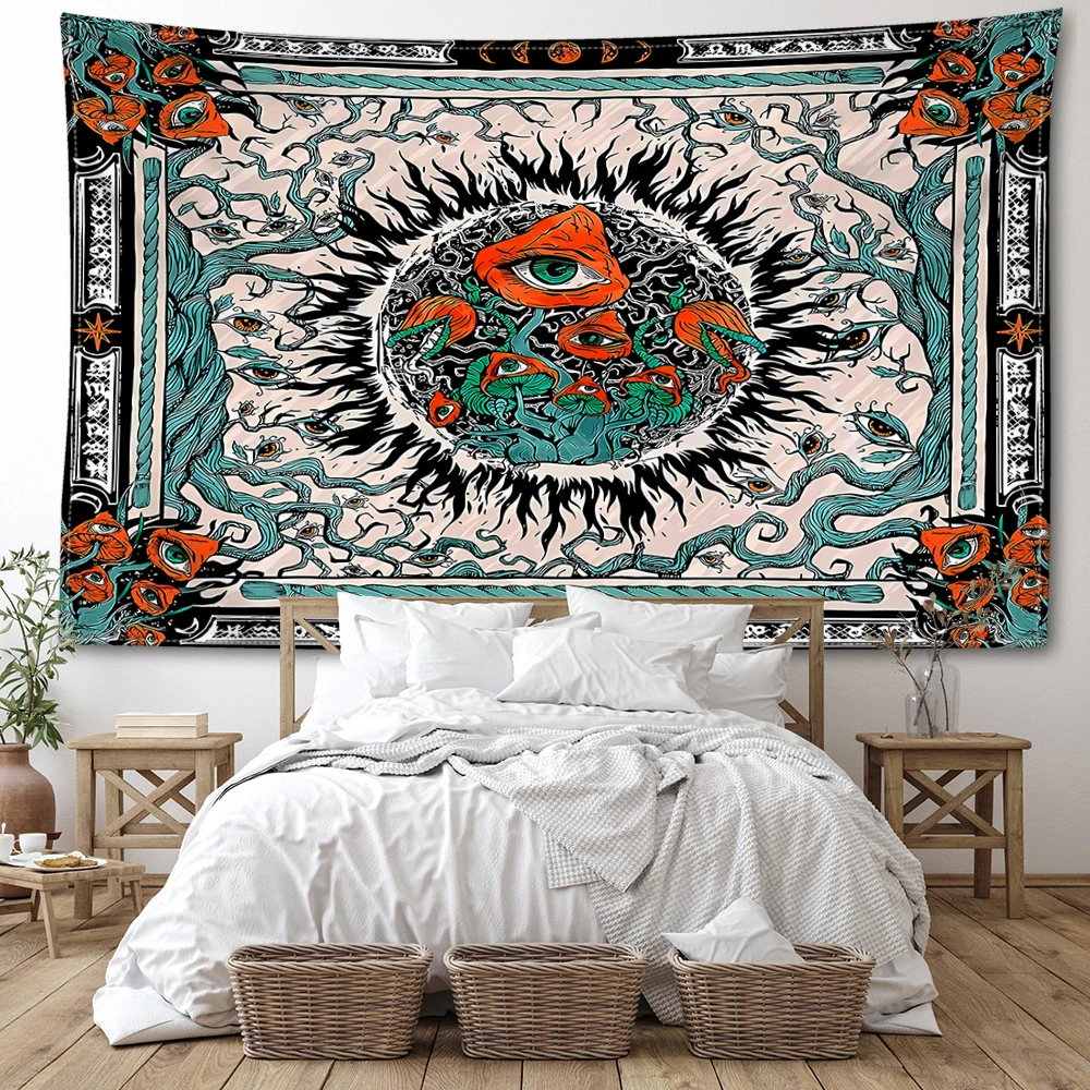 

Fantasy Mandala Tapestry Wall Hanging Flowers And Plants Mysterious Eyes Bohemian Witchcraft Bedroom Home Decor