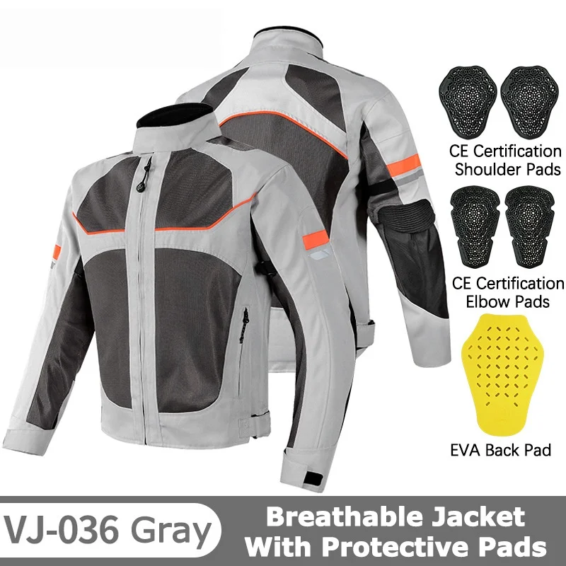 Men Summer Mesh Motorcycle Riding Jacket Shoulder Elbow Back Protective Pads Reflective Night Safety Motorbike Protective Jacket