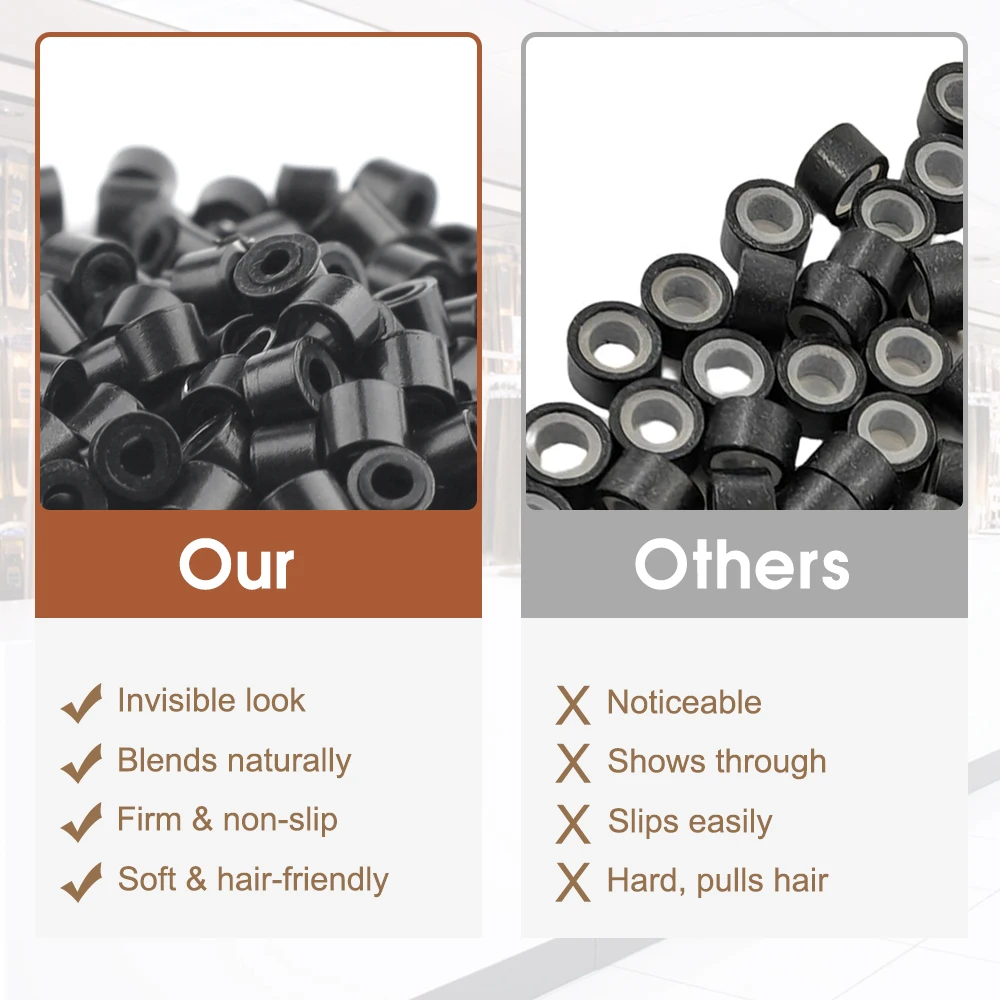 GlamorDove 1000 Stück 4 mm Mikroringe für Haarverlängerungen, Mikrolinks für Haare, mit Silikon ausgekleidete Haarverlängerungsperlen, Werkzeuge, Zubehör – Detail 2