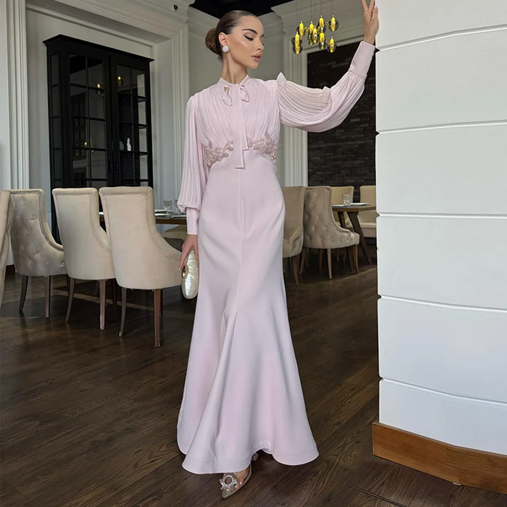 

Customized Mermaid Modern V-Neck Evening Dress Temperament Long Sleeves Celebrity Gowns Beading Floor Length Party Dress