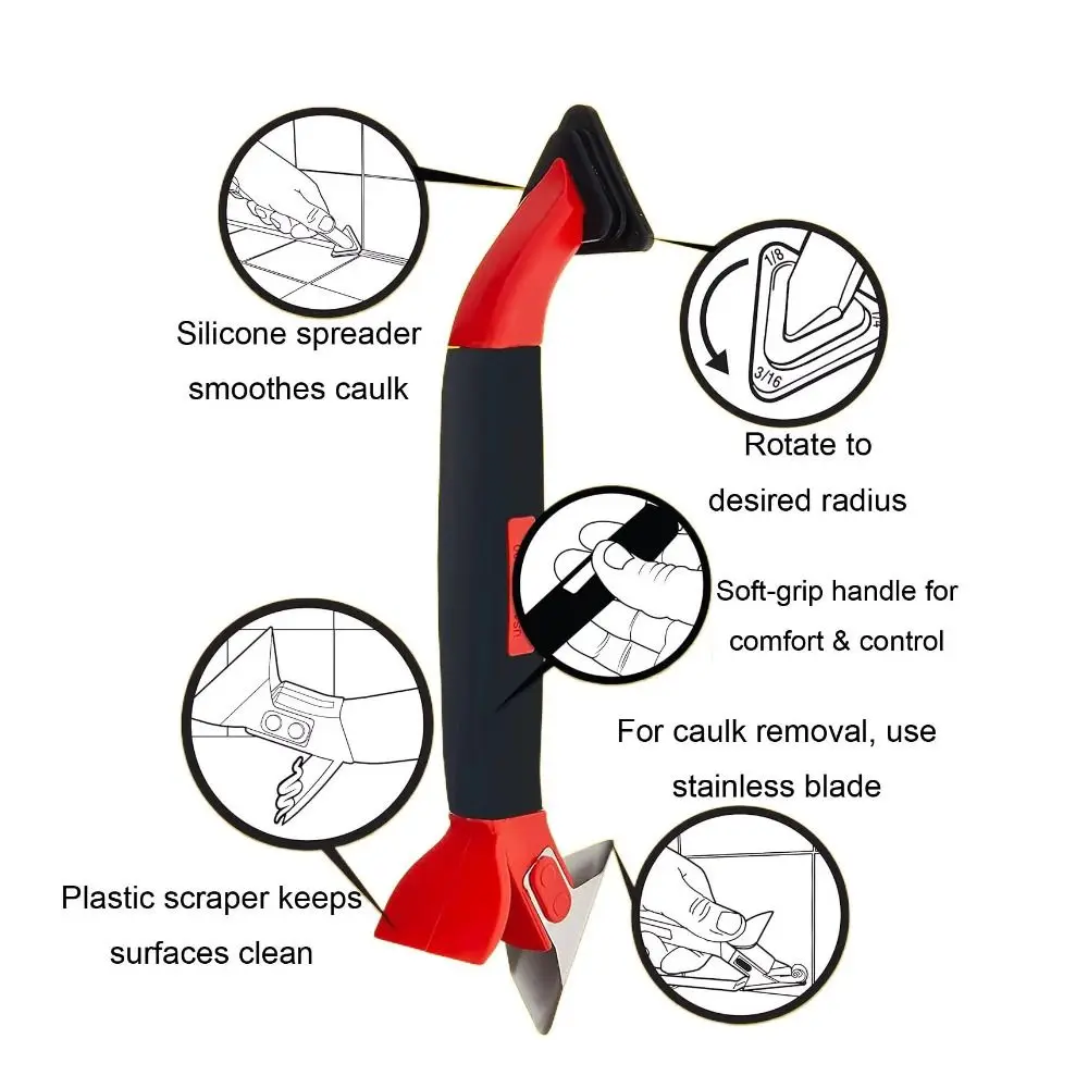 

Cement Removal 3-in-1 Caulk Tool Multi-function Easy To Use Cement Jointing Shovel Ergonomics Grip Durable Spureboard Tiles