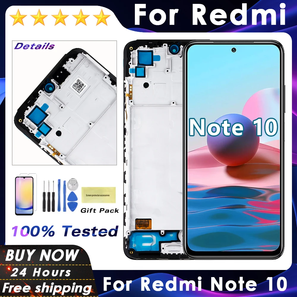 6.43'' For Xiaomi Redmi Note 10 4G M2101K7AI M2101K7AG LCD Display Touch Screen with Frame Digitizer For Redmi Note 10S