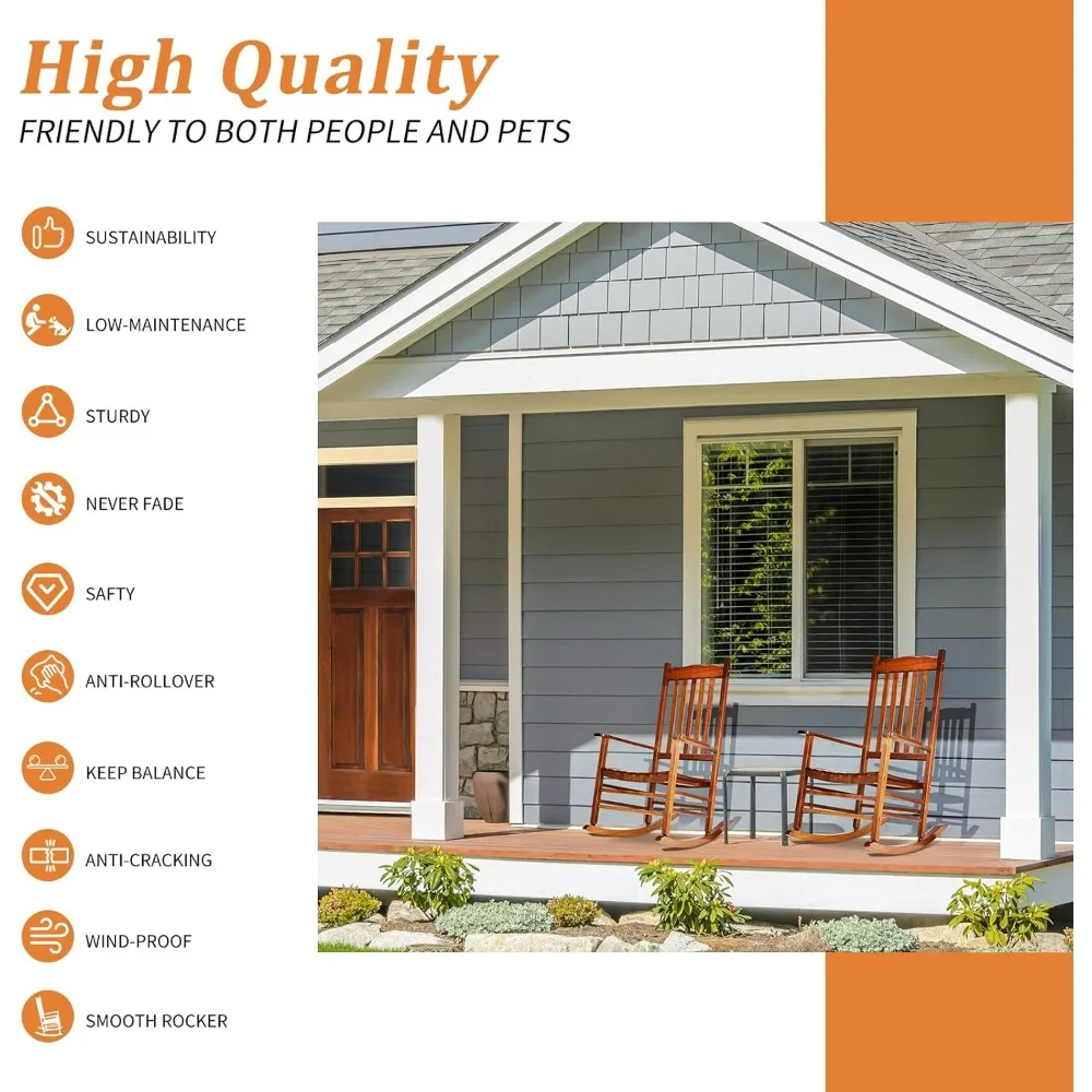 Outdoor Rocking Chair, Solid Wood High Back Rocker,All Weather Lounge Chair for Porch Patio Fire Pit Garden Backyard Deck Indoor