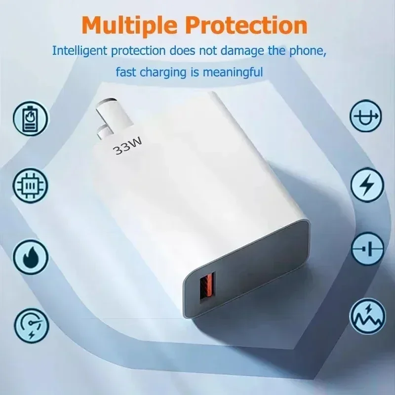 Xiaomi 33W Charger QC 3.0 Quick Charging 6A Fast Turbo Charge Mobile Phone Charger Adapter USB Type C Cable For Samsung Xiaomi