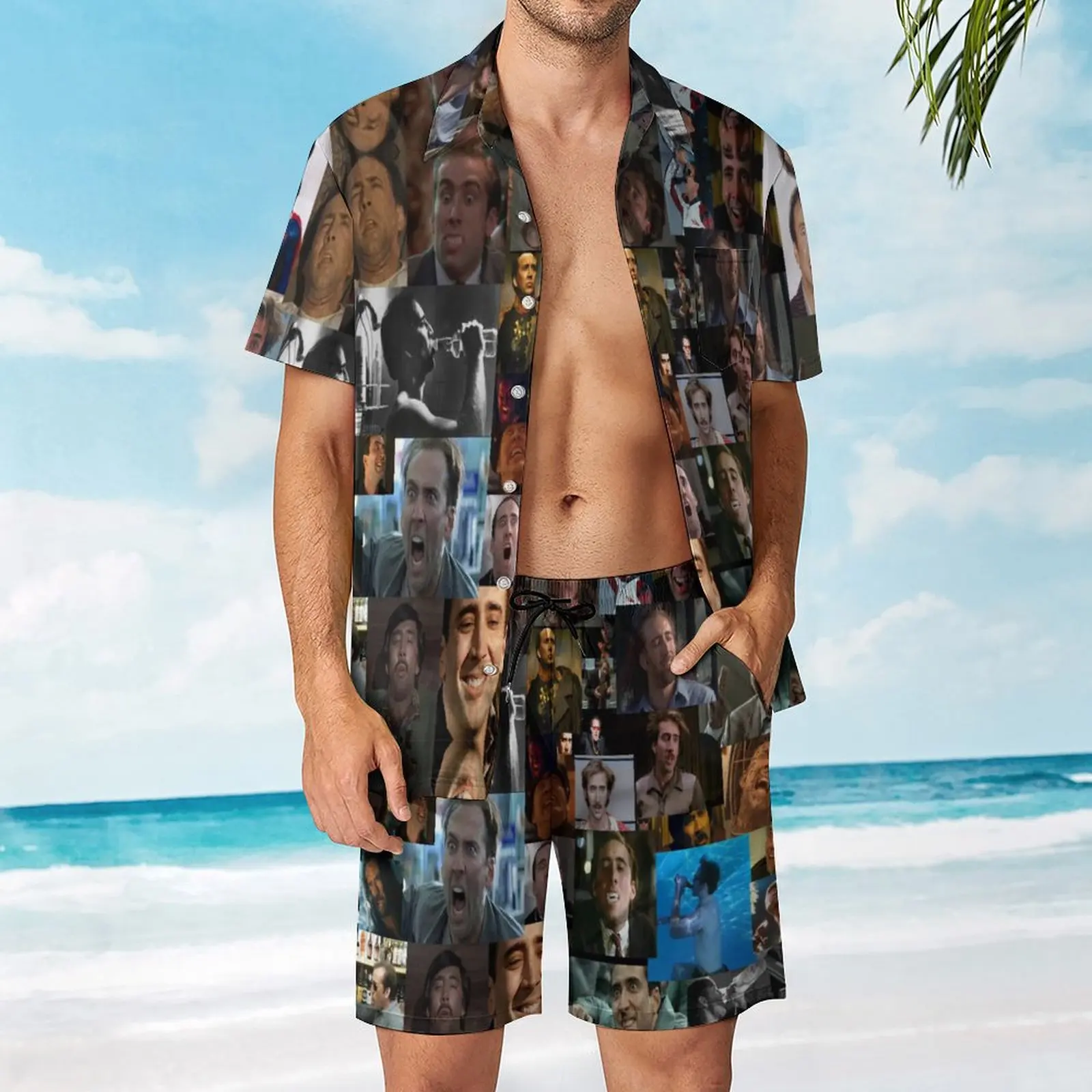 Nicolas Cage Pattern Nicholas Cage Nick Men's Beach Suit Novelty 2 Pieces Coordinates  top Quality  Going Out USA Size