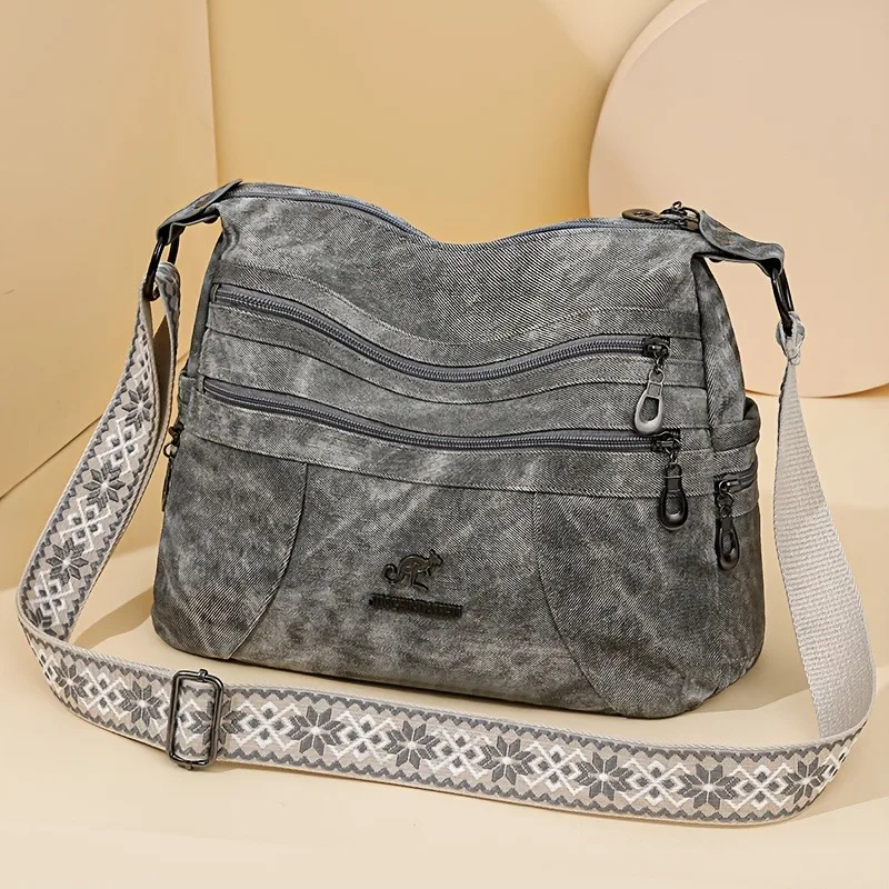 Fashion Denim Fabric Women's Crossbody Bags, Multi-layer Large Capacity Shoulder Bag, Suitable for Commuting Occasions image 3
