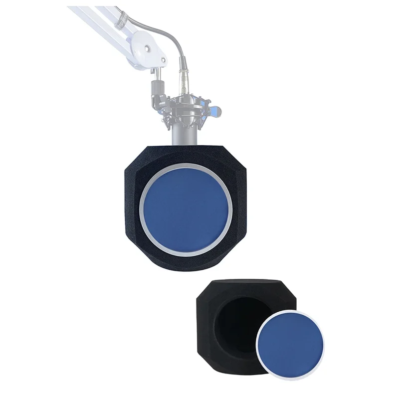 Pelindung Angin Mikrofon-Bola Isolasi Filter Akustik untuk Studio Rekaman Mikrofon Busa Penyerap Suara Segel Lima Sisi