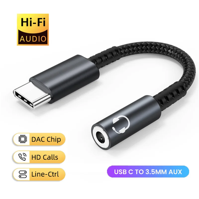 Type C to 3.5mm Digital Audio Cable DAC Chip 16Bit 48Khz USB C 3.5 Headphone AUX Adapter for Xiaomi Huawei Mate 60Pro Samsung