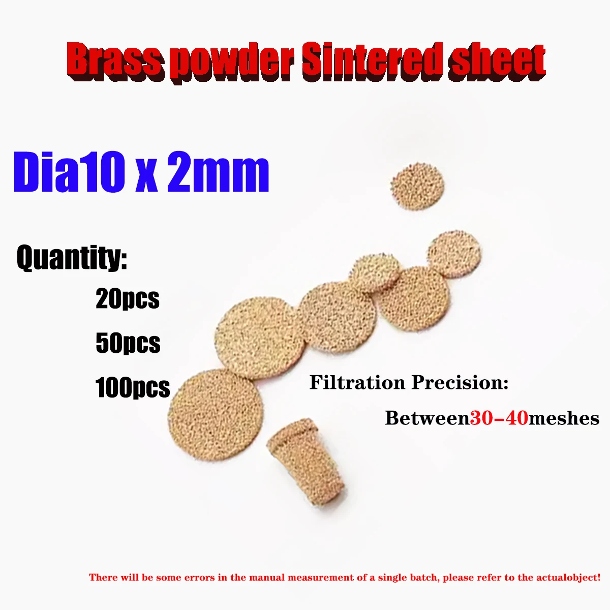 Dia10x2mm Brass Powder Sintered Circular Filter Filtration Granular Air Filter Column Precision Between 30-40 Meshes20pcs-100pcs