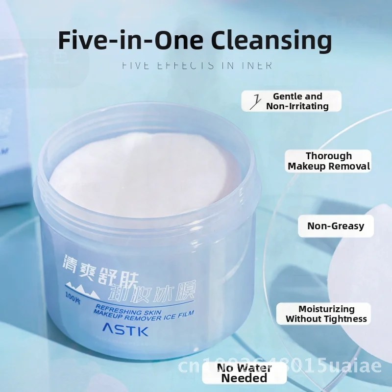 ASTK Refreshing Makeup Remover Ice Film Disposable Wipes 100 Pieces Portable Deep Cleansing No Irritation for Dry Skin