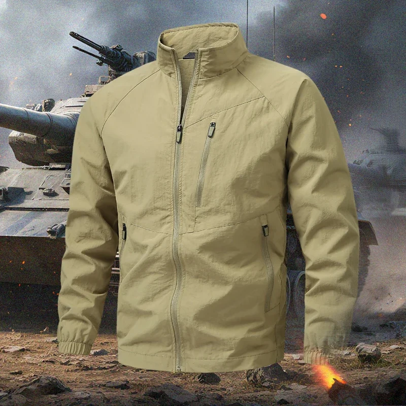 Spring Autumn Men Waterproof Cargo Multi Pocket Jacket Man Sports Outdoor Tactical Zip Coat Male Run Casual High Quality Jackets