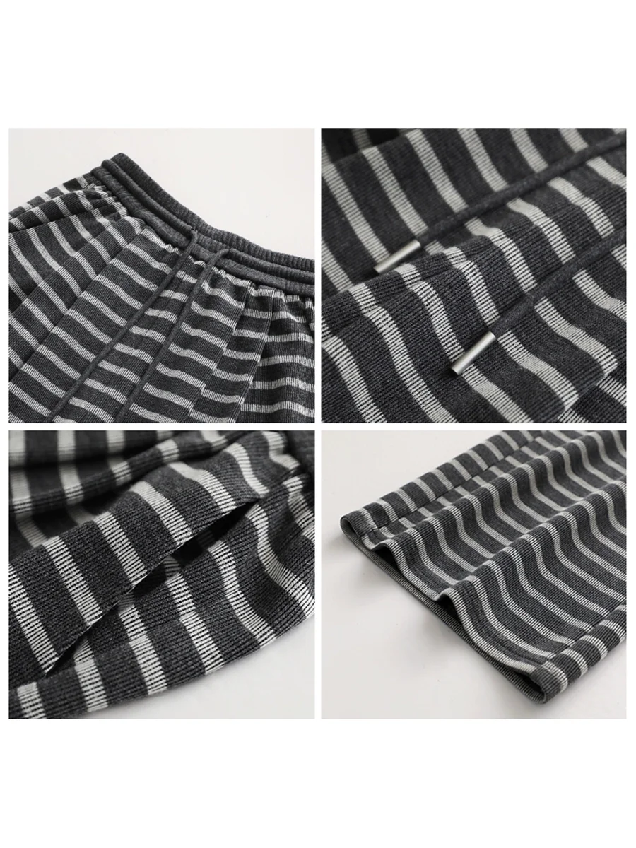 شيك فين النساء السراويل فضفاضة عادية مخطط بنطال ذو قصة أرجل واسعة معلقة مستقيم بناطيل كاجوال ربيع الخريف النساء 2025