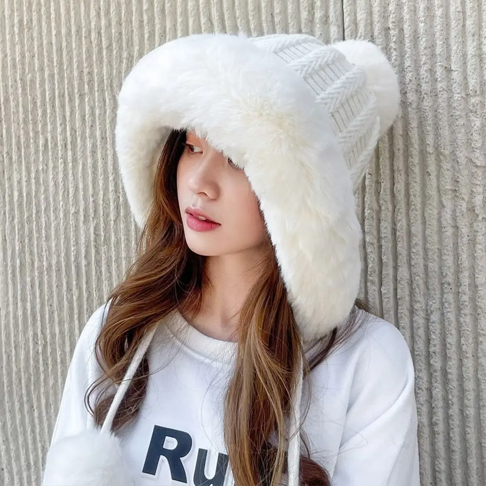 

Fashion Windproof Knitted Plush Hat Coldproof Keep Warm Ear Protection Hat Thickened Beanies Cap Outdoor Cycling
