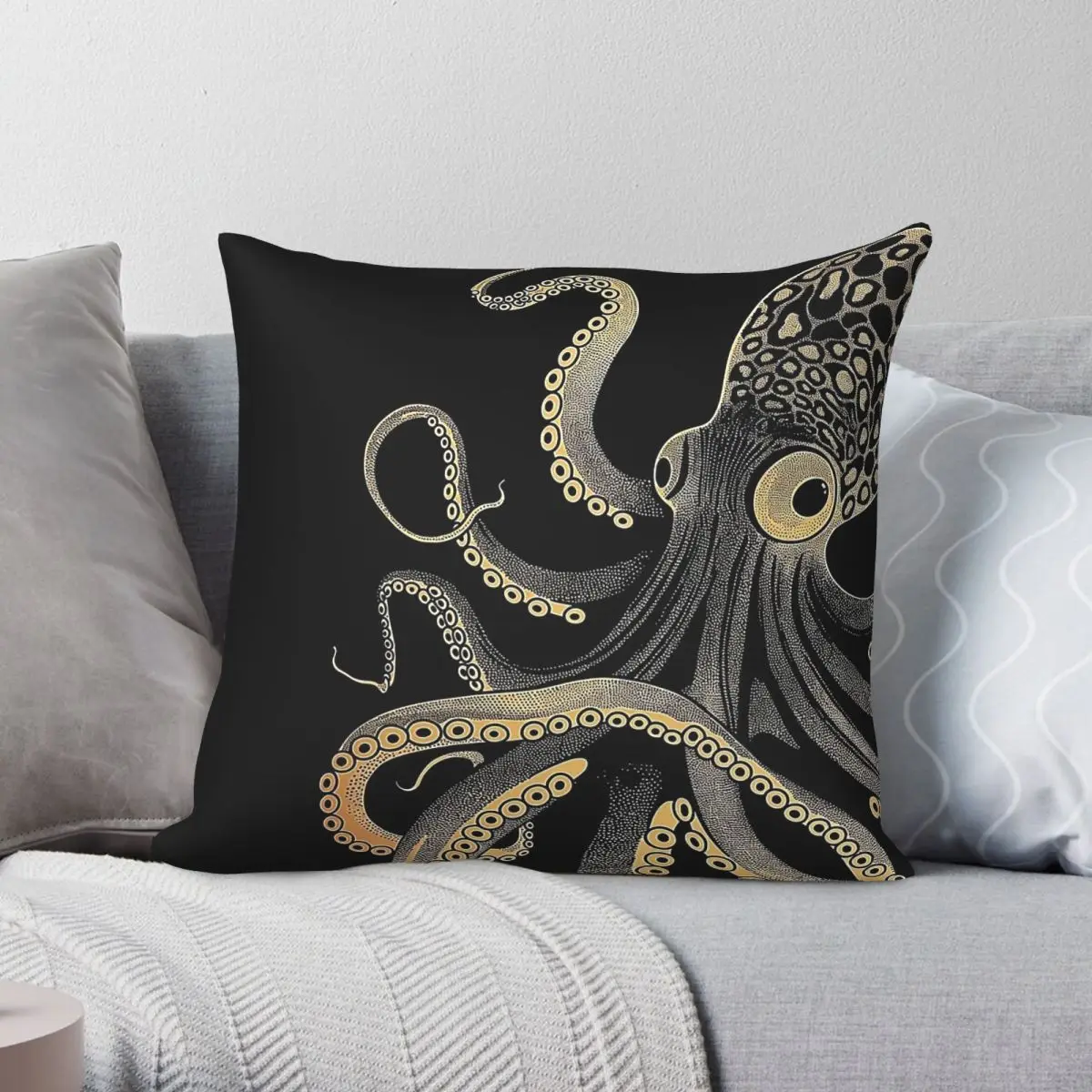 Octopus Ukiyo-E Sea Creature Square Pillowcase Polyester Linen Velvet Creative Zip Decorative Sofa Seater Cushion Cover
