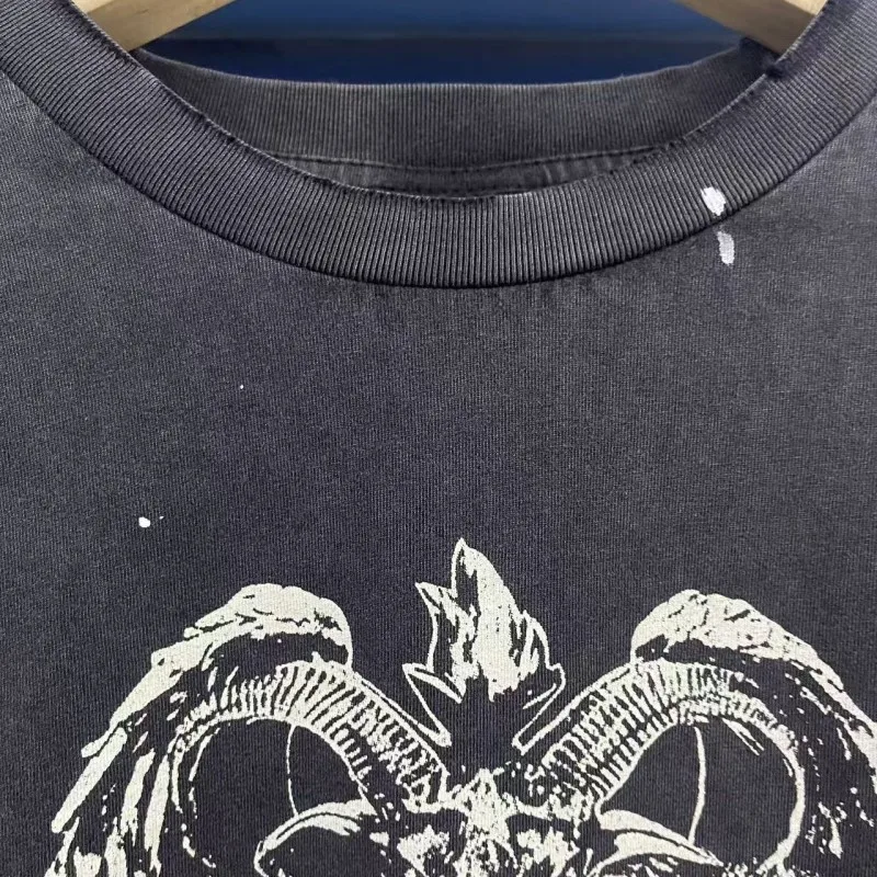 Retro Washed Ink Splattered Graffiti Saint Long Sleeve Tshirts Hiphop Loose Cotton Sweatshirts Men Women Round Neck Pullover