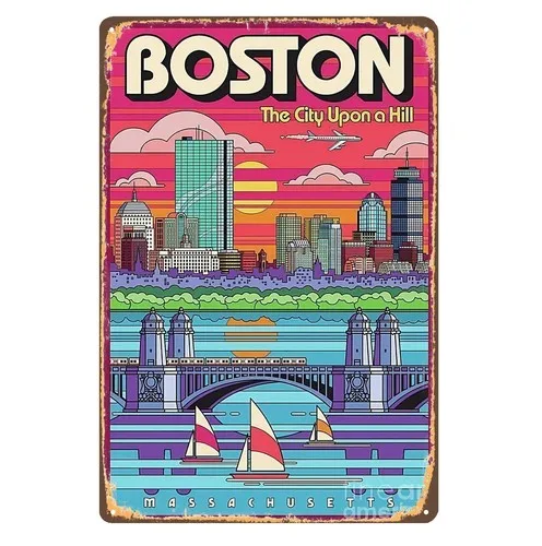 Boston Massachusetts Landscape Vintage Travel Metal Poster 20x30cm Postcard Sign  -aluminum
