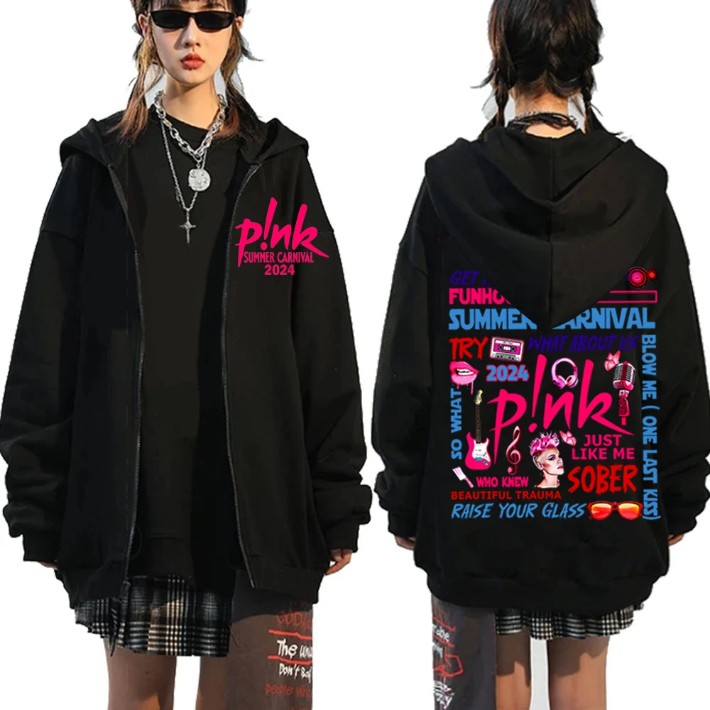 

Summer Carnival 2024 Tour Hoodies Zip Up Hoodie Trustfall Album Concert Tops P!nk Pink Singer Y2K Coat Dropshipping