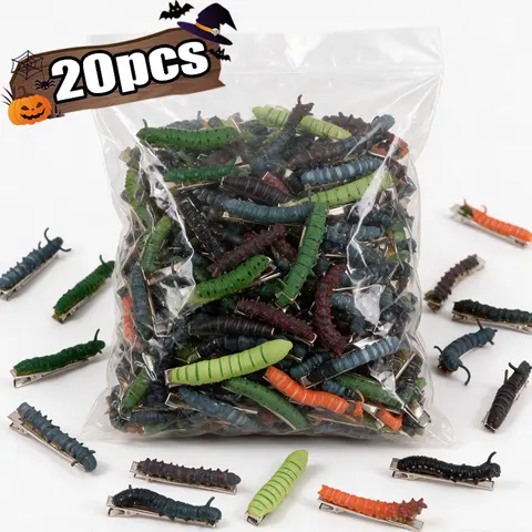 Realistic Horror Caterpillar Hair Barrettes Halloween Trick or Treat Prank Props Creepy Worm Shape Hair Clips Gothic Accessories