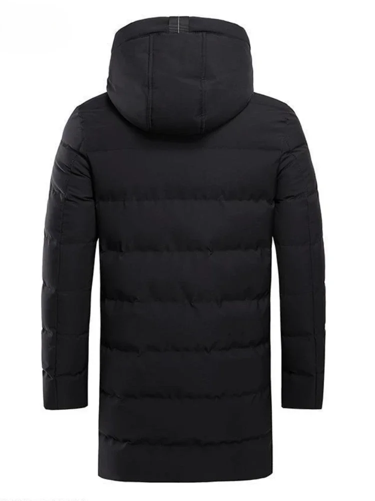 

​Winter Men's Down Coat Elongated Knee Length Thickened Hooded Warmth​